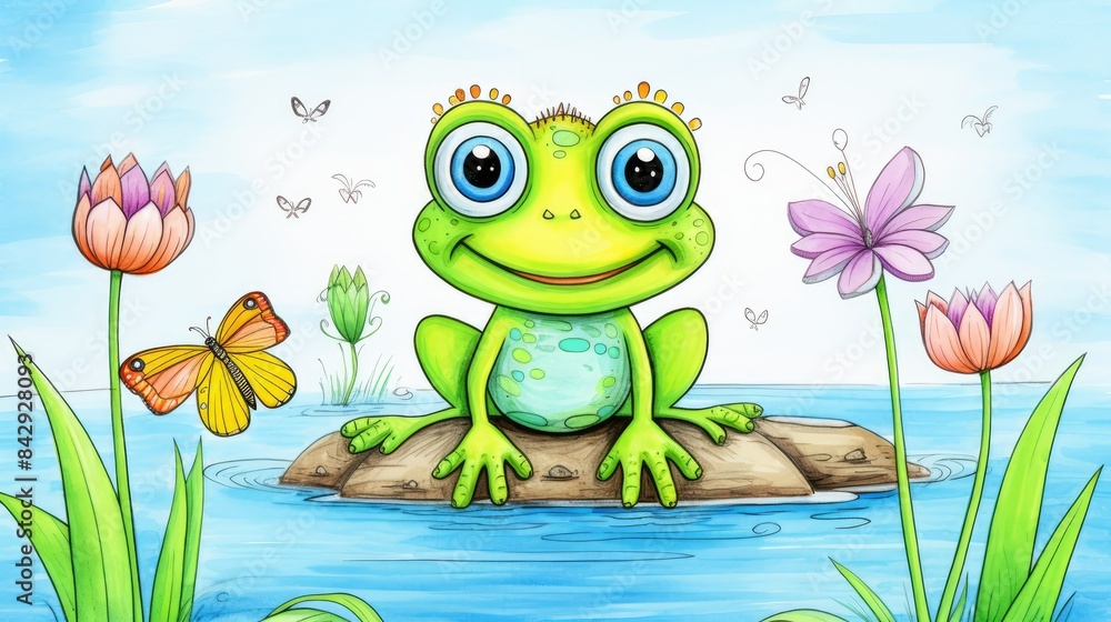 Fototapeta premium A cute frog with big blue eyes 