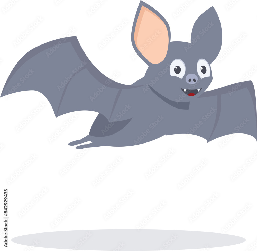 Fototapeta premium Cartoon grey bat flying and smiling, spreading its wings