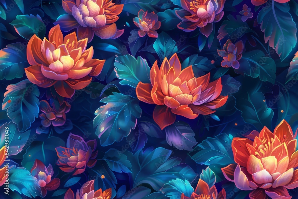 Vibrant Floral Pattern with a Dark Background Vibrant Floral Pattern with a Dark Background