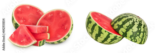 Fotografia Red seedless watermelon half isolated on white background with full depth of field
