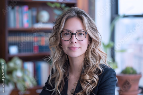 Hispanic attorney woman working at her desk in modern office