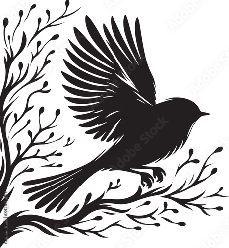 set of bird silhouette vector art illustration