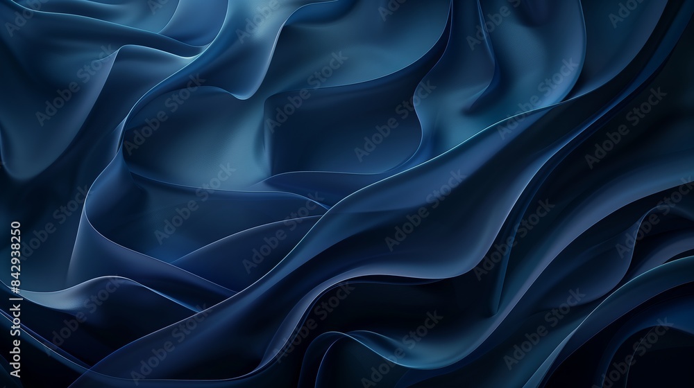 Obraz premium Abstract dark blue background with wavy lines and smooth curves.