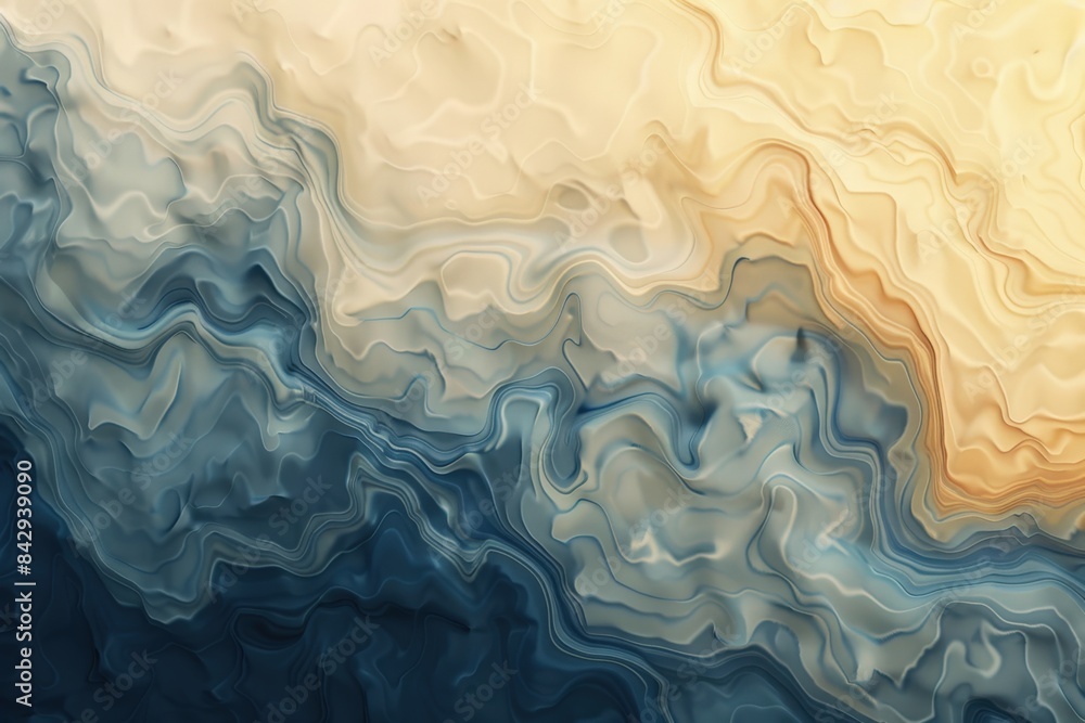 Abstract fluid art background depicting a swirling blue and beige pattern, with a texture resembling that of marble or ink in water Abstract fluid art background depicting a swirling blue and beige pattern, with a texture resembling that of marble or ink in water