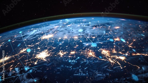 Night earth global virtual internet world connection of metaverse technology network digital communication and worldwide networking on connect 3d background.