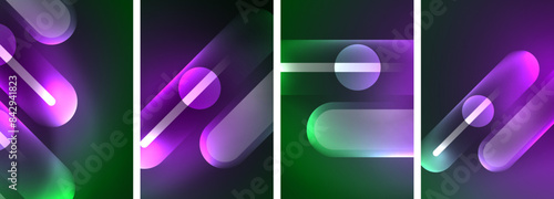 Abstract composition. Aglow in neon hues against the dark, radiating energy and allure, a captivating spectacle of vibrant luminescence