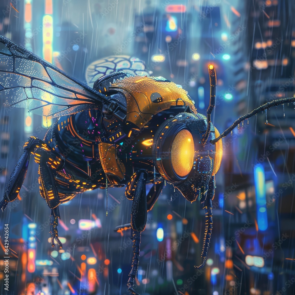 Fototapeta premium The image is a digital painting of a bee