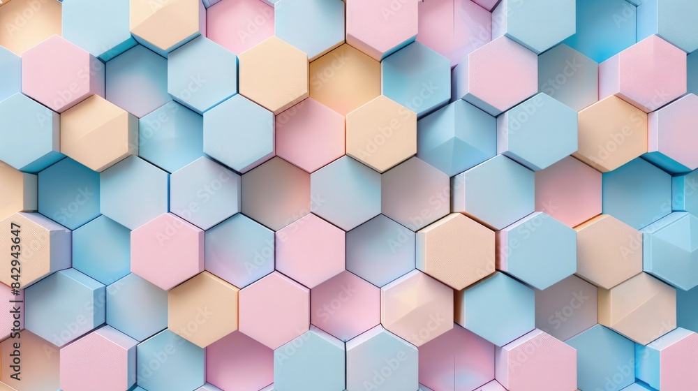 Seamless high-resolution background featuring intricate 3D geometric pattern with pastel-colored interlocking hexagons. 3D geometric pattern Seamless high-resolution background featuring intricate 3D geometric pattern with pastel-colored interlocking hexagons. 3D geometric pattern