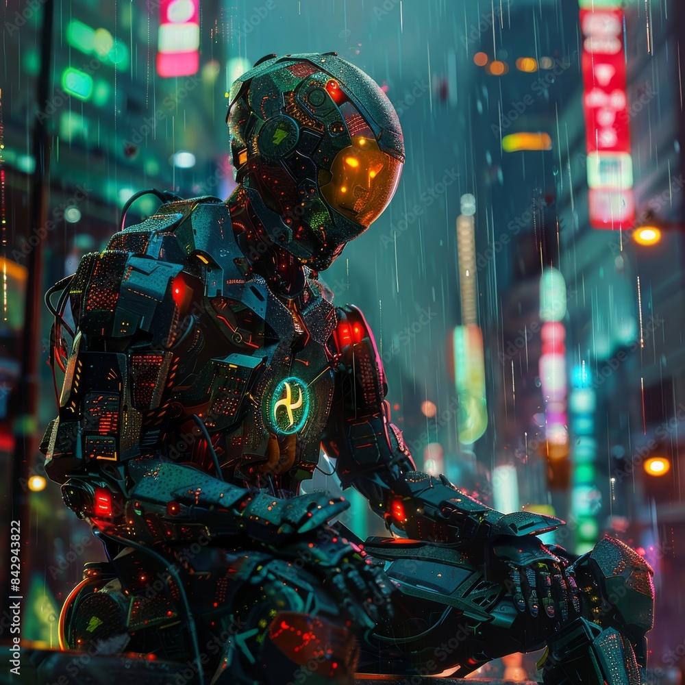 The lonely robot sits in the rain, pondering its existence. The lonely robot sits in the rain, pondering its existence.