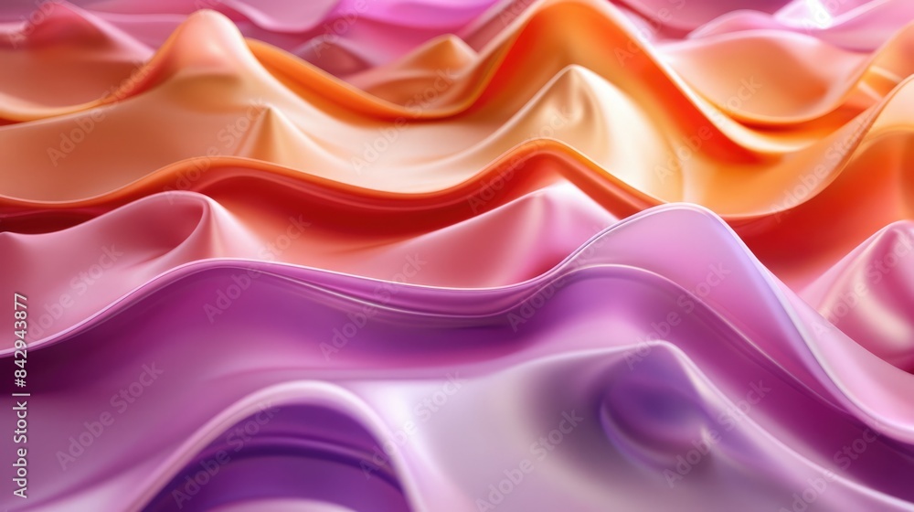 Obraz premium Fluid motion with gradient color transitions in dynamic 3D geometric waves, smooth curves, high definition. 3D geometric pattern