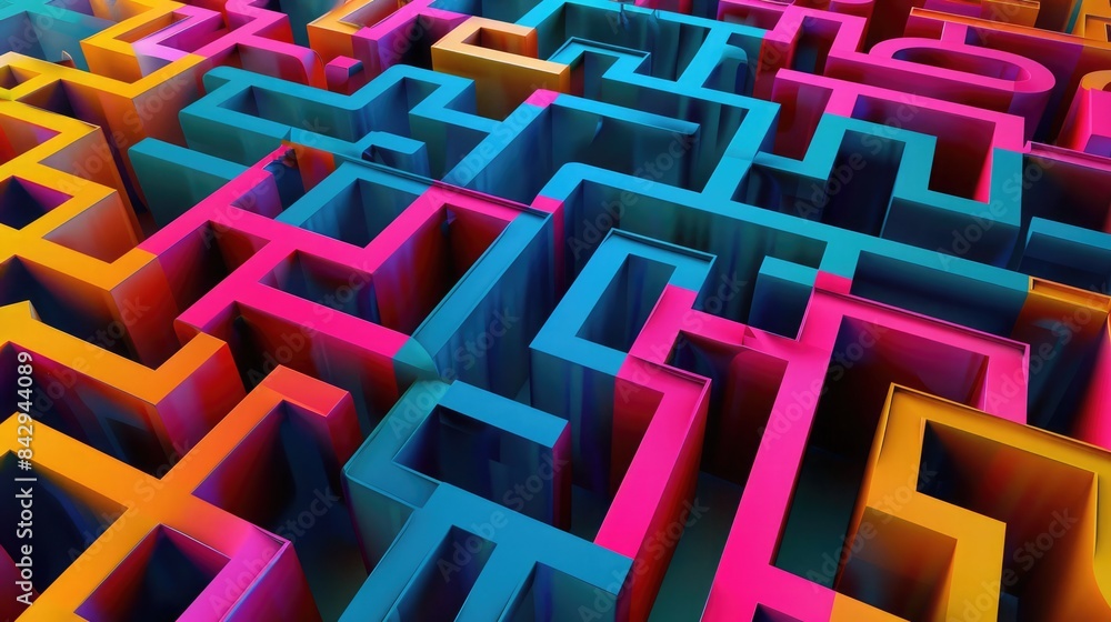 Intricate details and vibrant colors in a complex 3D geometric maze with interwoven paths, high definition. 3D geometric pattern Intricate details and vibrant colors in a complex 3D geometric maze with interwoven paths, high definition. 3D geometric pattern