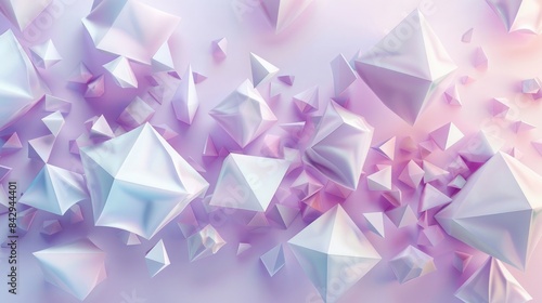 Minimalist aesthetic pastel-themed 3D geometric pattern with floating pyramids, soft lavender and baby blue, high resolution. 3D geometric pattern © cvetikmart