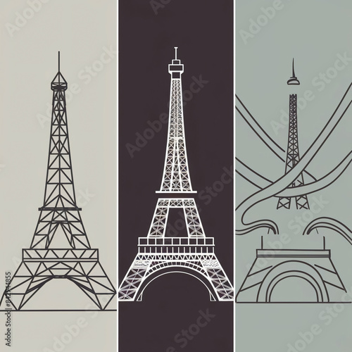 Wallpaper Mural Three kinds of Eiffel Tower - minimalist image, Paris Olympics Torontodigital.ca
