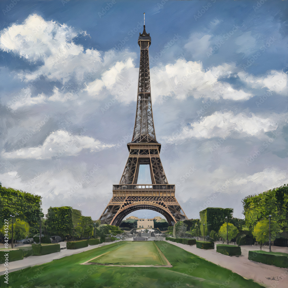 Fototapeta premium Eiffel tower - minimalist image, painting, wildlife photograph, Paris Olympics