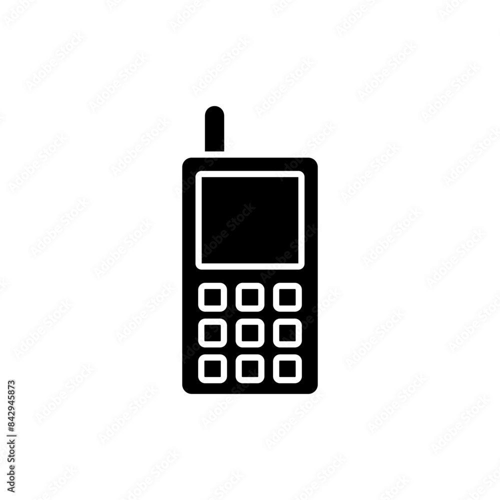 Old Cell Phone Icon Vector, Black Flat Design Old Cell Phone. Old Cell Phone Icon Vector, Black Flat Design Old Cell Phone.
