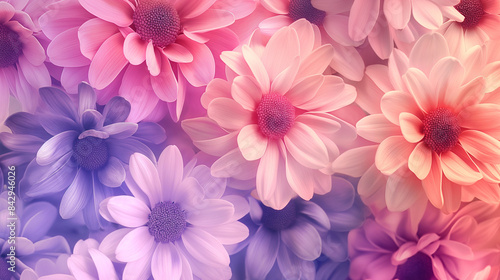 Pastel flower background. Colorful pastel Purple pink and white. Backdrop with space for text. Eye-catching background for social media and printing design. 