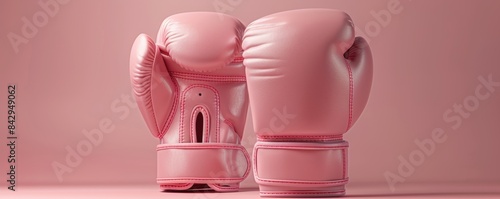 Pair of pink boxing gloves standing on a pink background representing feminism