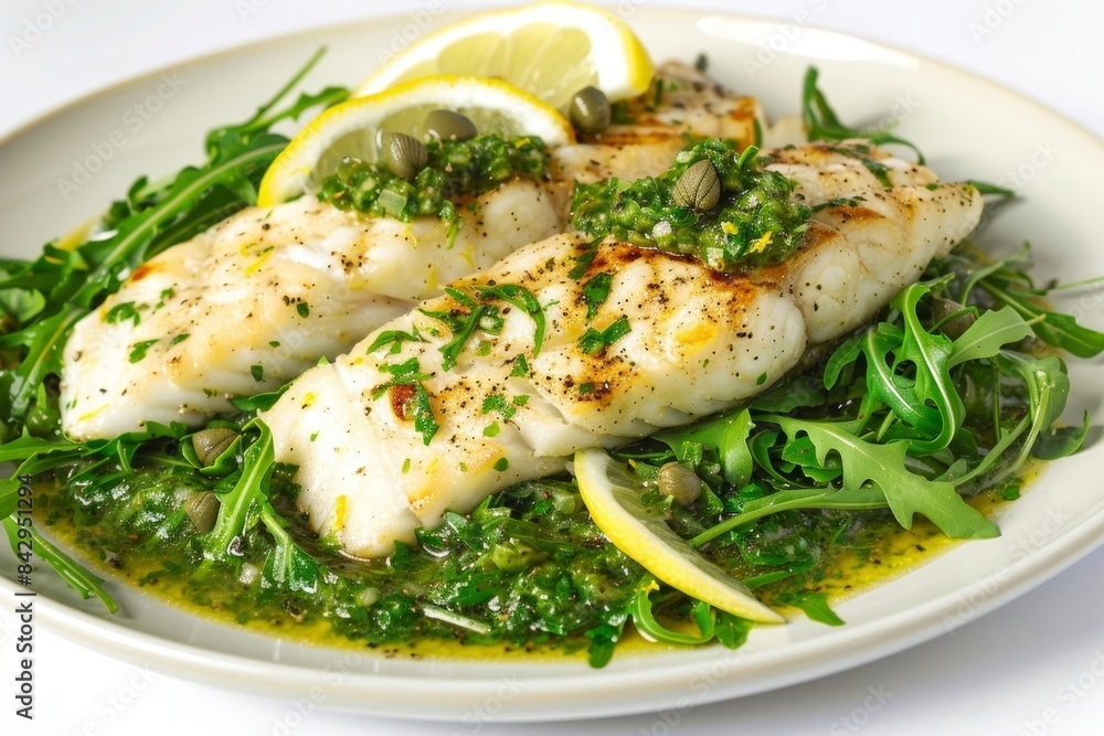 Elegant Halibut with Refreshing Arugula Salsa Verde Elegant Halibut with Refreshing Arugula Salsa Verde