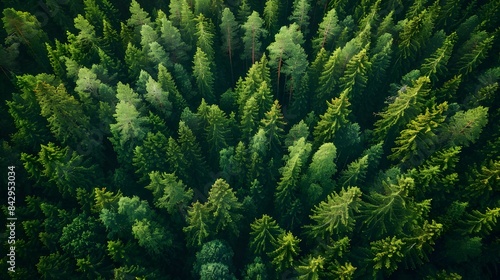 An aerial view of a dense green forest with lush trees  showcasing the beauty and diversity of natural woodland.