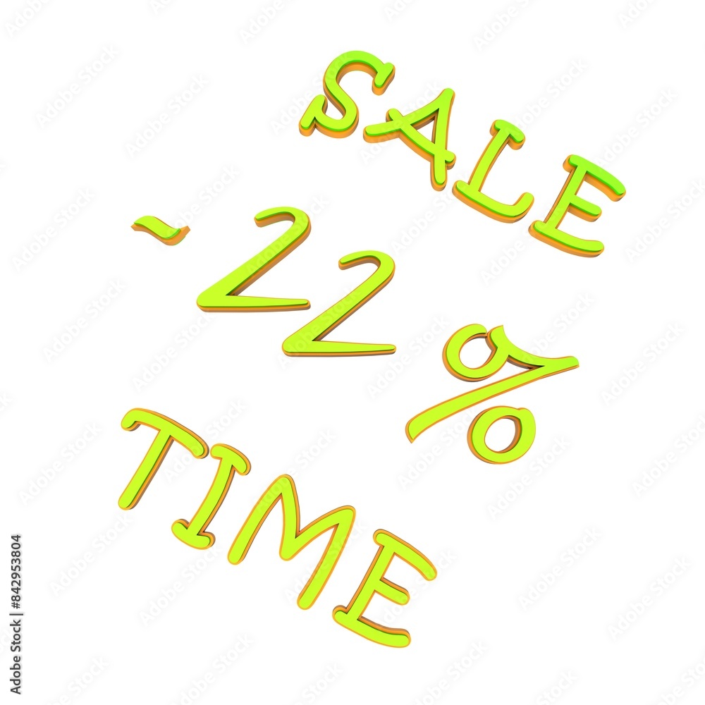 Light green minus twenty two percent with the text Sale Time. Isolate on a white background. Sale, discounts, marketing. Footage rendering. Light green minus twenty two percent with the text Sale Time. Isolate on a white background. Sale, discounts, marketing. Footage rendering.