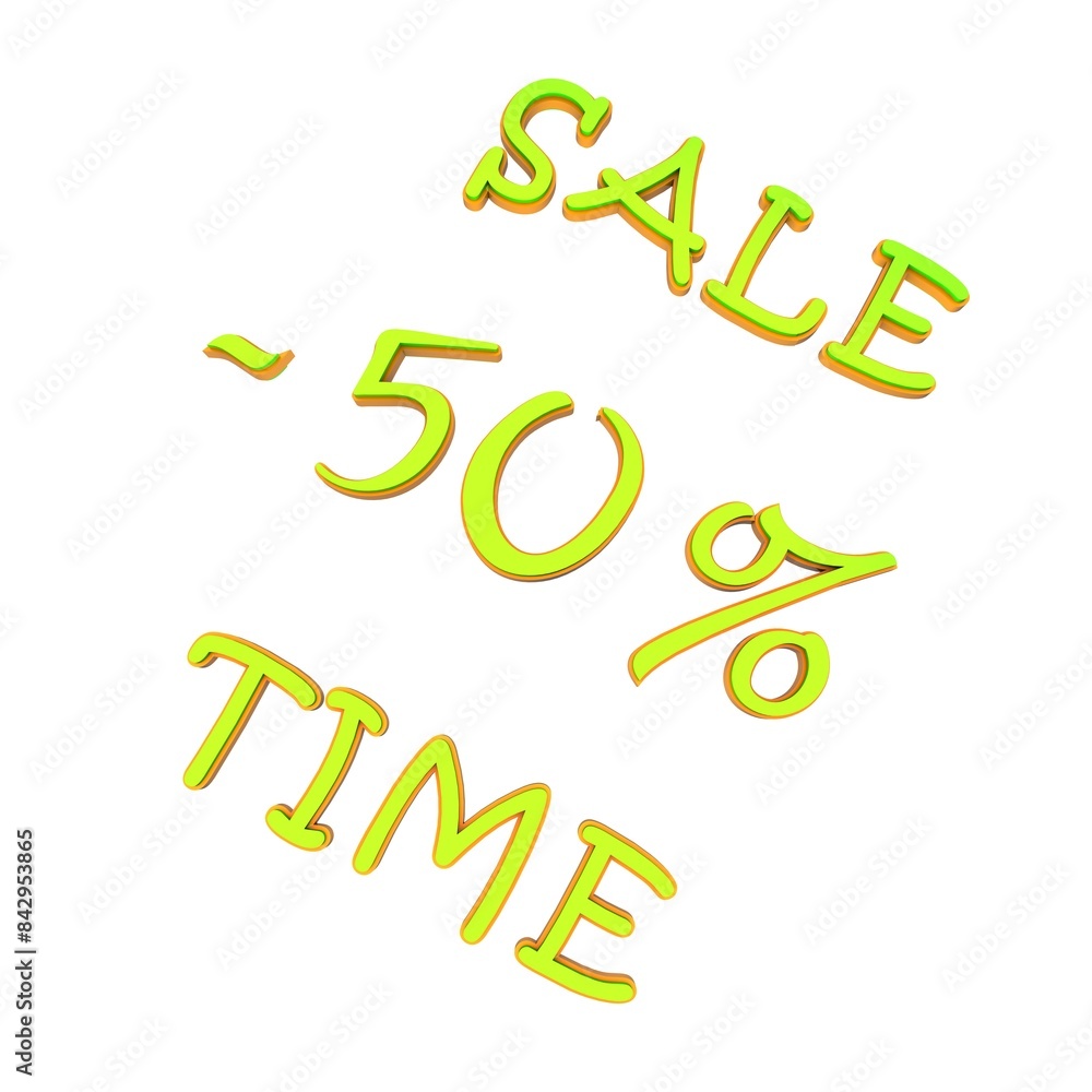 Light green minus fifty percent with the text Sale Time. Isolate on a white background. Sale, discounts, marketing. Footage rendering. Light green minus fifty percent with the text Sale Time. Isolate on a white background. Sale, discounts, marketing. Footage rendering.