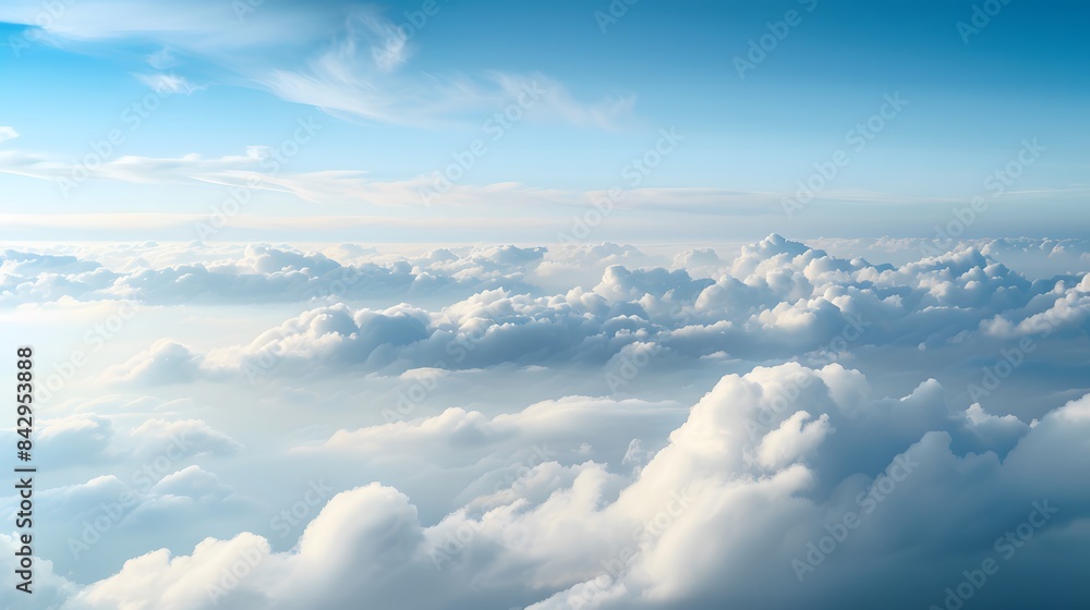 A breathtaking aerial view of cumulus clouds against a clear blue sky, creating a serene and peaceful atmosphere. A breathtaking aerial view of cumulus clouds against a clear blue sky, creating a serene and peaceful atmosphere.