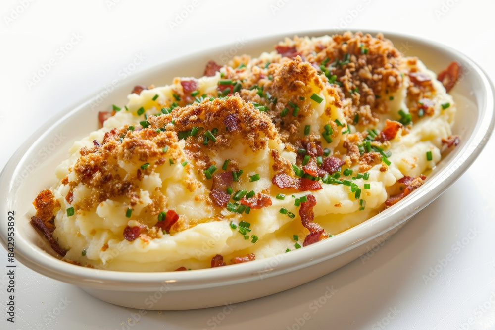 Elegant Baked Mashed Potatoes with a Crispy Bacon Topping