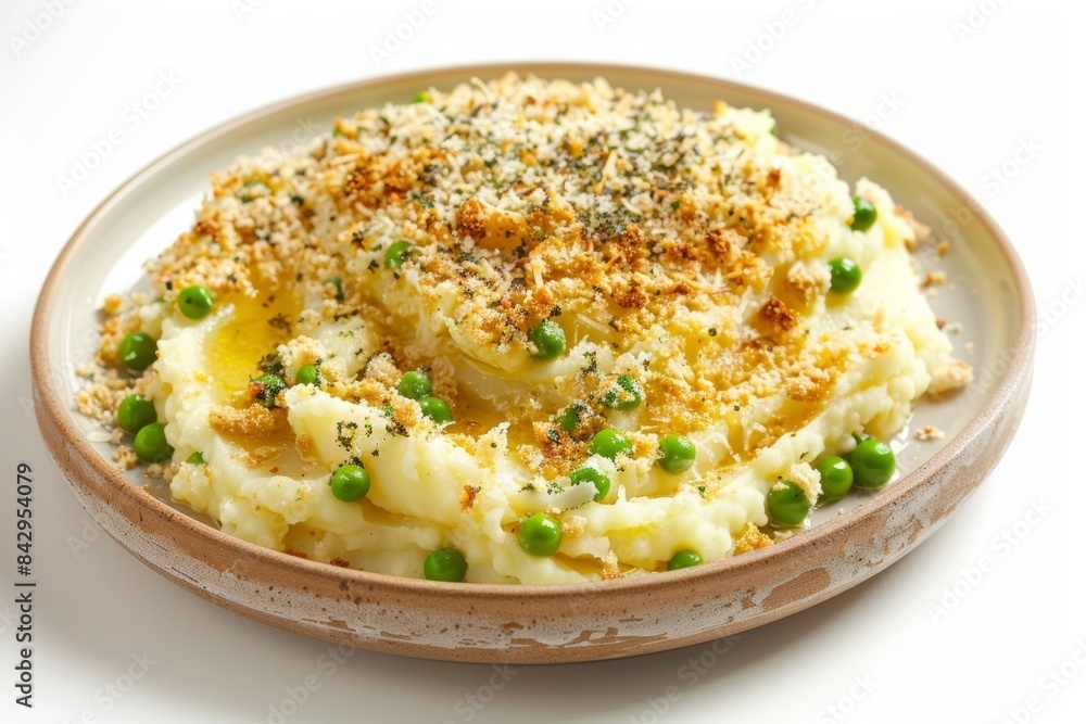 Rustic Baked Mashed Potatoes with Peas and Parmesan Crumbs Rustic Baked Mashed Potatoes with Peas and Parmesan Crumbs