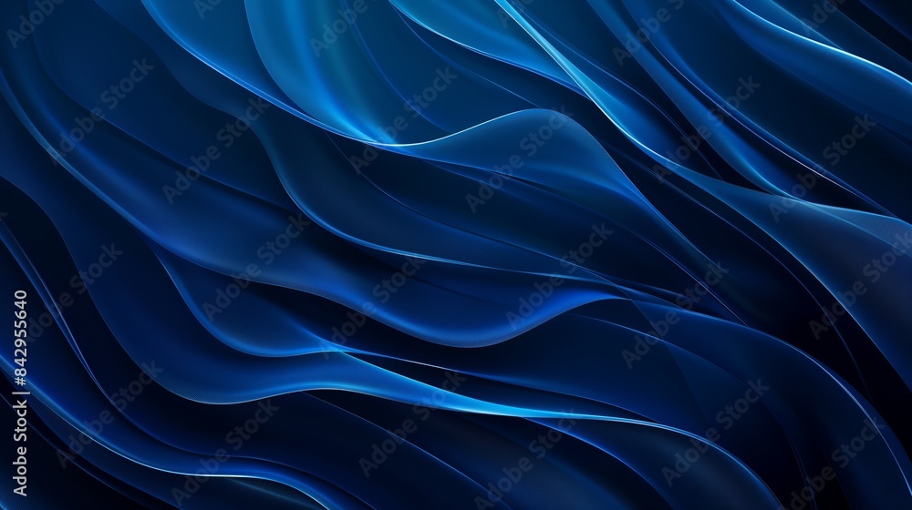 Obraz premium Abstract dark blue background with wavy lines and smooth curves.