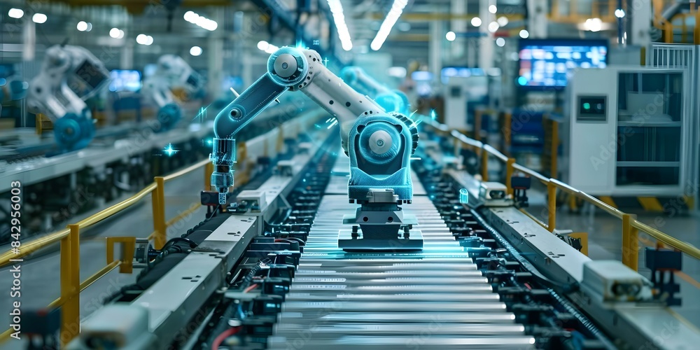 Hightech factory production line with advanced technology and digital imagery. Concept Factory Automation, Advanced Technology, Digital Imaging, Production Efficiency Hightech factory production line with advanced technology and digital imagery. Concept Factory Automation, Advanced Technology, Digital Imaging, Production Efficiency