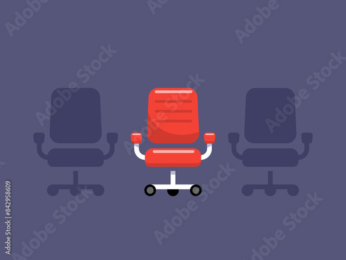 One red chair between two dark chairs. Isolated Vector Illustration
