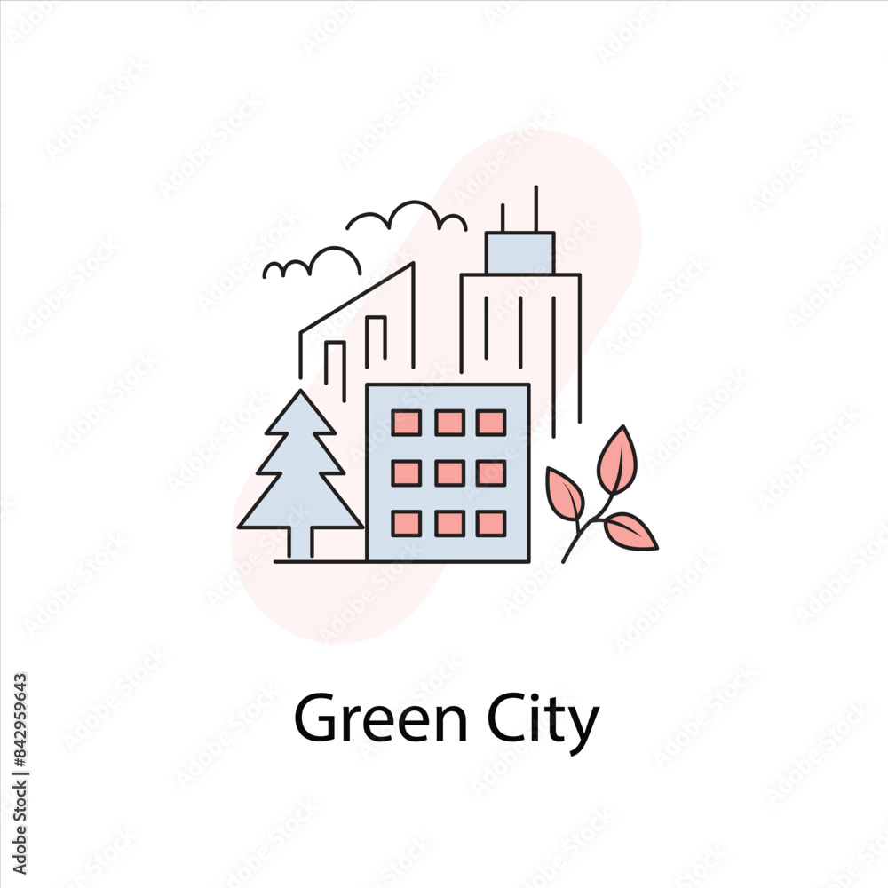 Fototapeta premium Green City Icon - Sustainable Urban Development, Eco-Friendly Cityscape, and Environmental Urbanization Illustration.