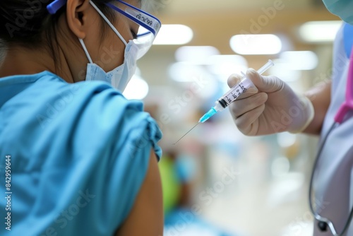 A nurse gives an injection in the hospital