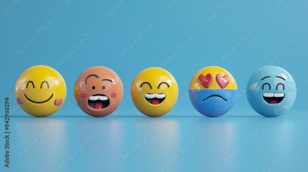 3d emojis showing different emotions on blue background 3d emojis showing different emotions on blue background
