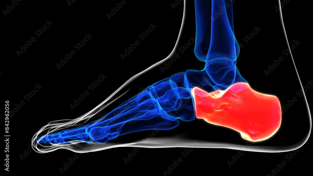 Lateral view of calcaneus bone foot bones anatomy for medical Concept 3D rendering Lateral view of calcaneus bone foot bones anatomy for medical Concept 3D rendering
