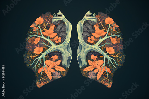 vintage style illustrated lungs, lung brathing mmedical lung illustration, human lung illustrated photo