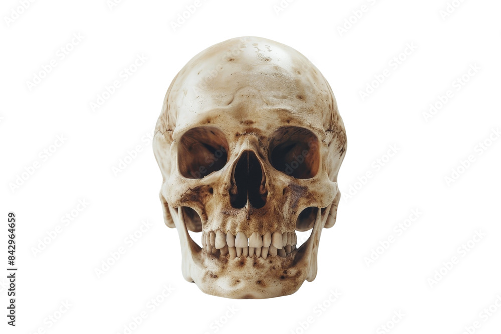 A detailed image of a real human skull, perfectly symmetrical and isolated on a transparent background. ideal for educational or artistic use. A detailed image of a real human skull, perfectly symmetrical and isolated on a transparent background. ideal for educational or artistic use.