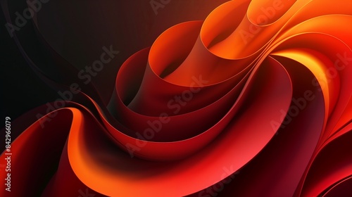 Fototapeta Naklejka Na Ścianę i Meble -  An abstract background with curved shapes, red and orange gradient on a black background.