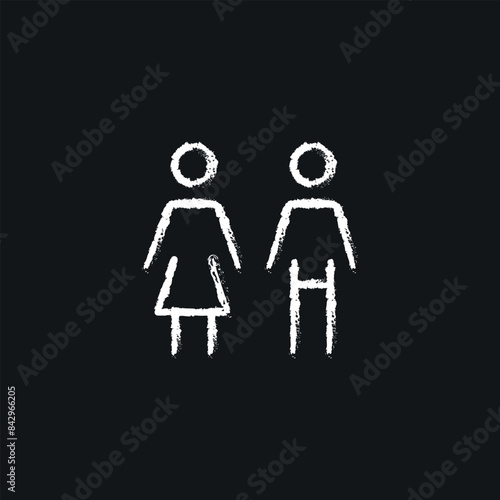 Man and woman chalk icon. Line customizable illustration. Contour symbol. Vector isolated outline drawing.