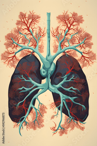 vintage style illustrated lungs, lung brathing mmedical lung illustration, human lung illustrated photo