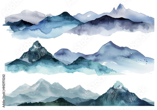 Abstract blue mountain landscape watercolor background. Nature mountain view wallpaper, beautiful hill painting, natural forest mountain view graphic. Vector illustration