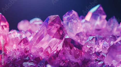 Glistening pink crystals with deep purple background.