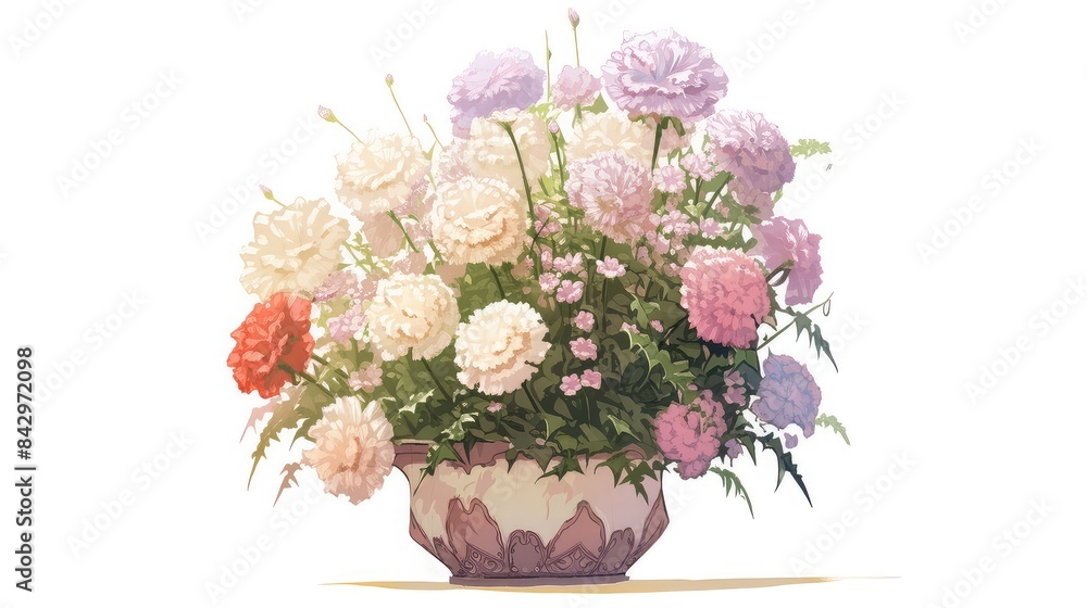 Obraz premium Carnations in beautiful pot, indoor, isolate photo stock, white background, no shadow, no logo