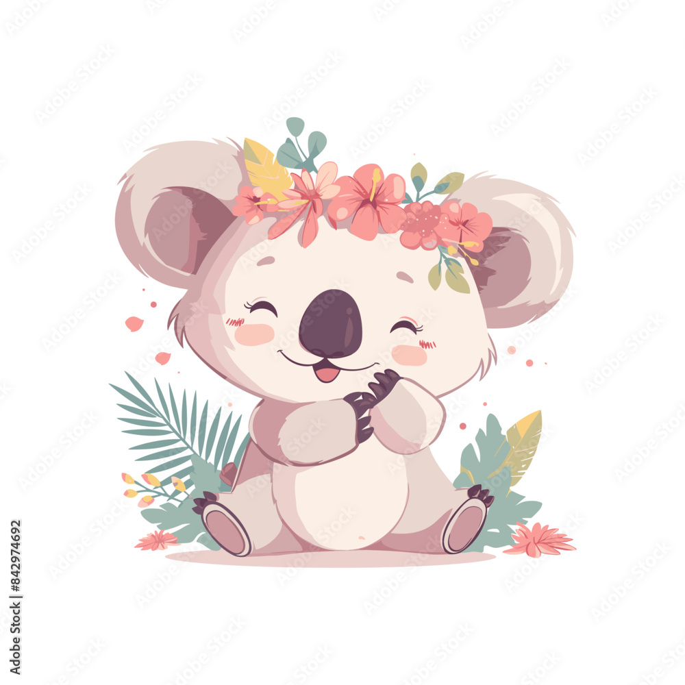 Koala Chillin' vector illustration. Hand drawn Cute koala with green leaves isolated on white background kids design print vector illustration Koala Chillin' vector illustration. Hand drawn Cute koala with green leaves isolated on white background kids design print vector illustration
