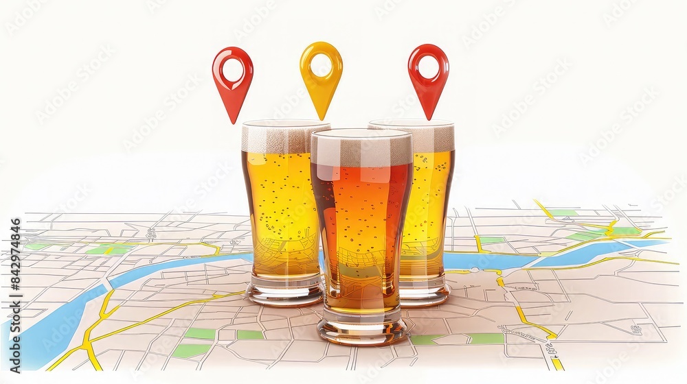 Beer delivery route clipart with map markers Stock Illustration | Adobe ...