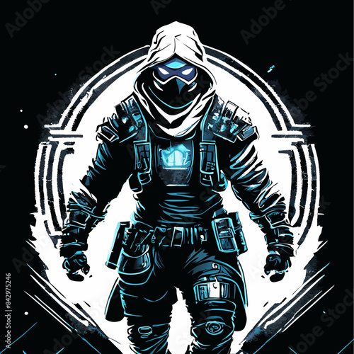Front-Pose Cyberpunk Mascot Vector Illustration: Futuristic Design for Creatives"
