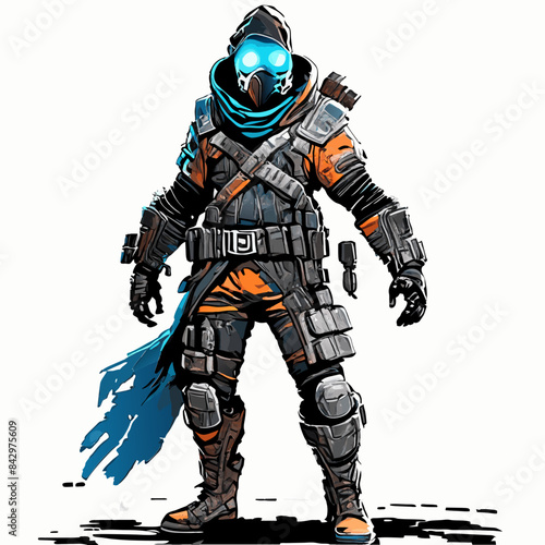 "Front-View Cyberpunk Mascot Artwork Ideal for Branding: Mascot Style"