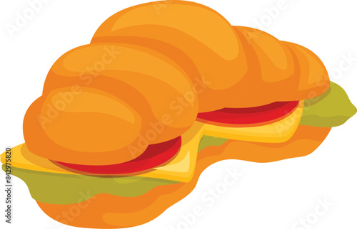 Freshly made croissant sandwich filled with cheese, tomato and lettuce