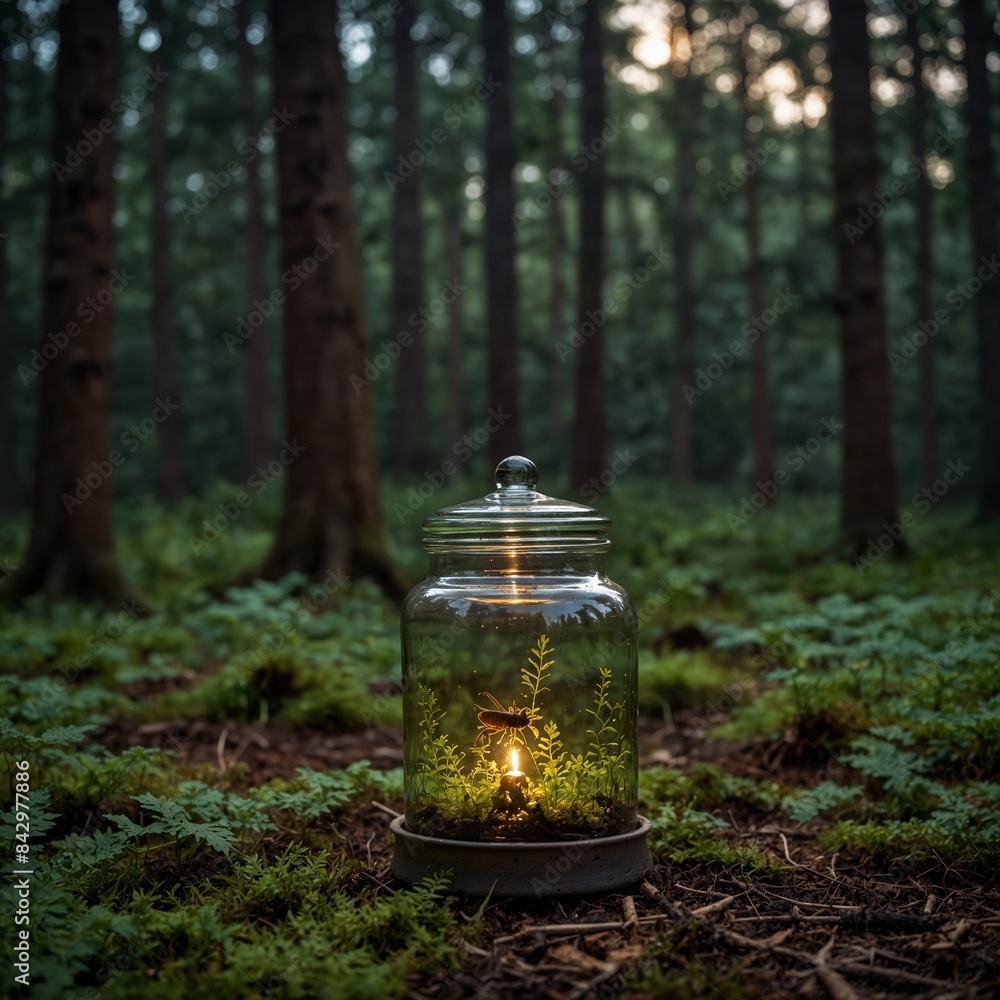 oil jar with cricket with forest background oil jar with cricket with forest background