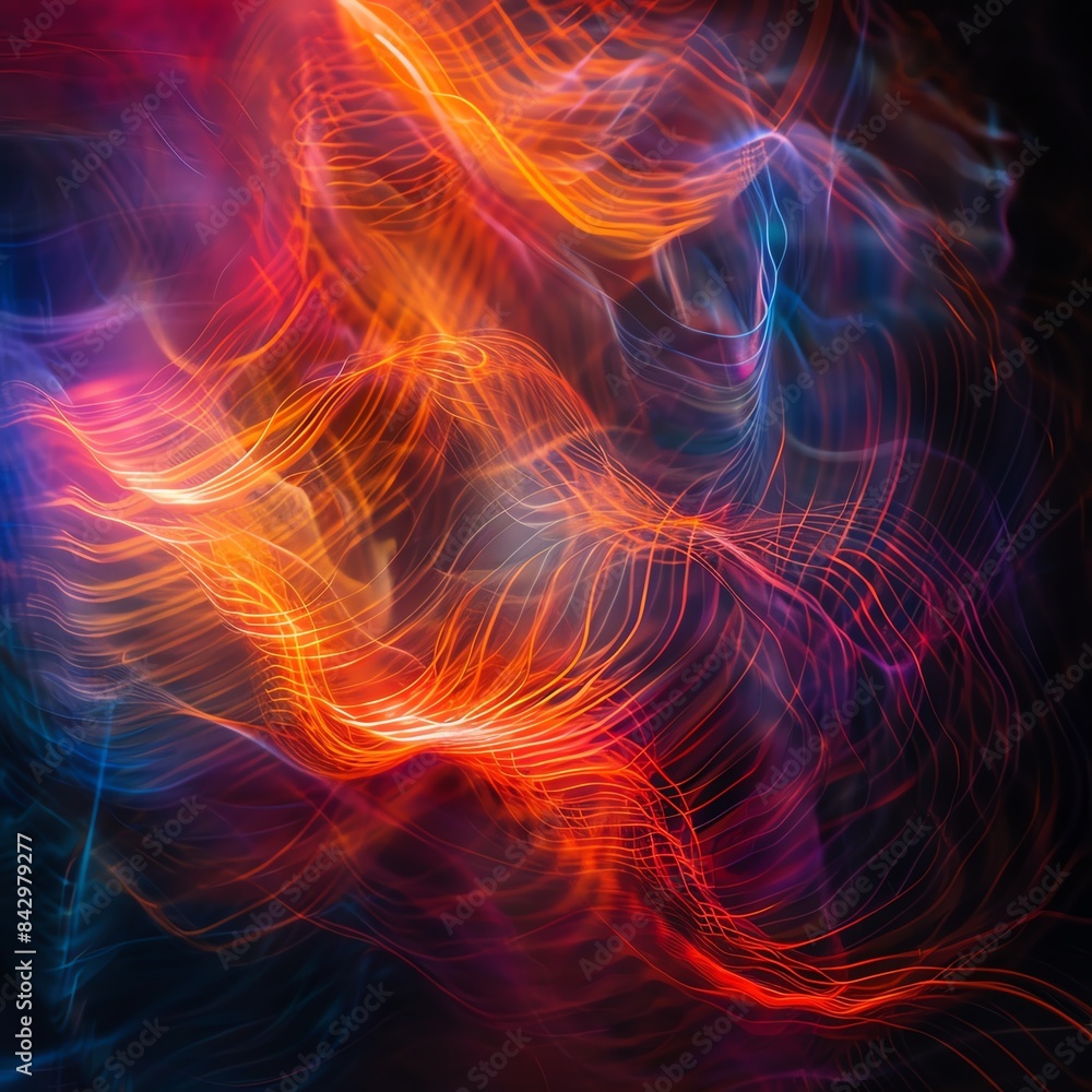 Abstract patterns of light waves creating a sense of motion Abstract patterns of light waves creating a sense of motion